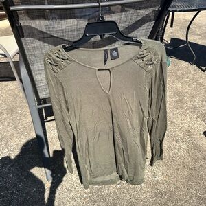 New Directions Army Green/Khaki Lace-Up Women's Blouse